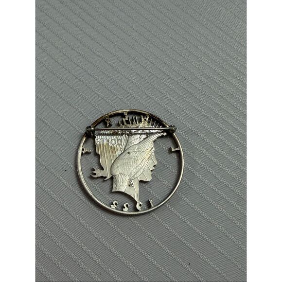 Vintage Cut Out 1922 Peace Silver Dollar Liberty Head Custom Made Silver Pendant - Picture 3 of 6